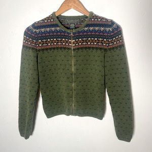Abercrombie & Fitch Vintage Fair Isle Green Cardigan Sweater Size Small
